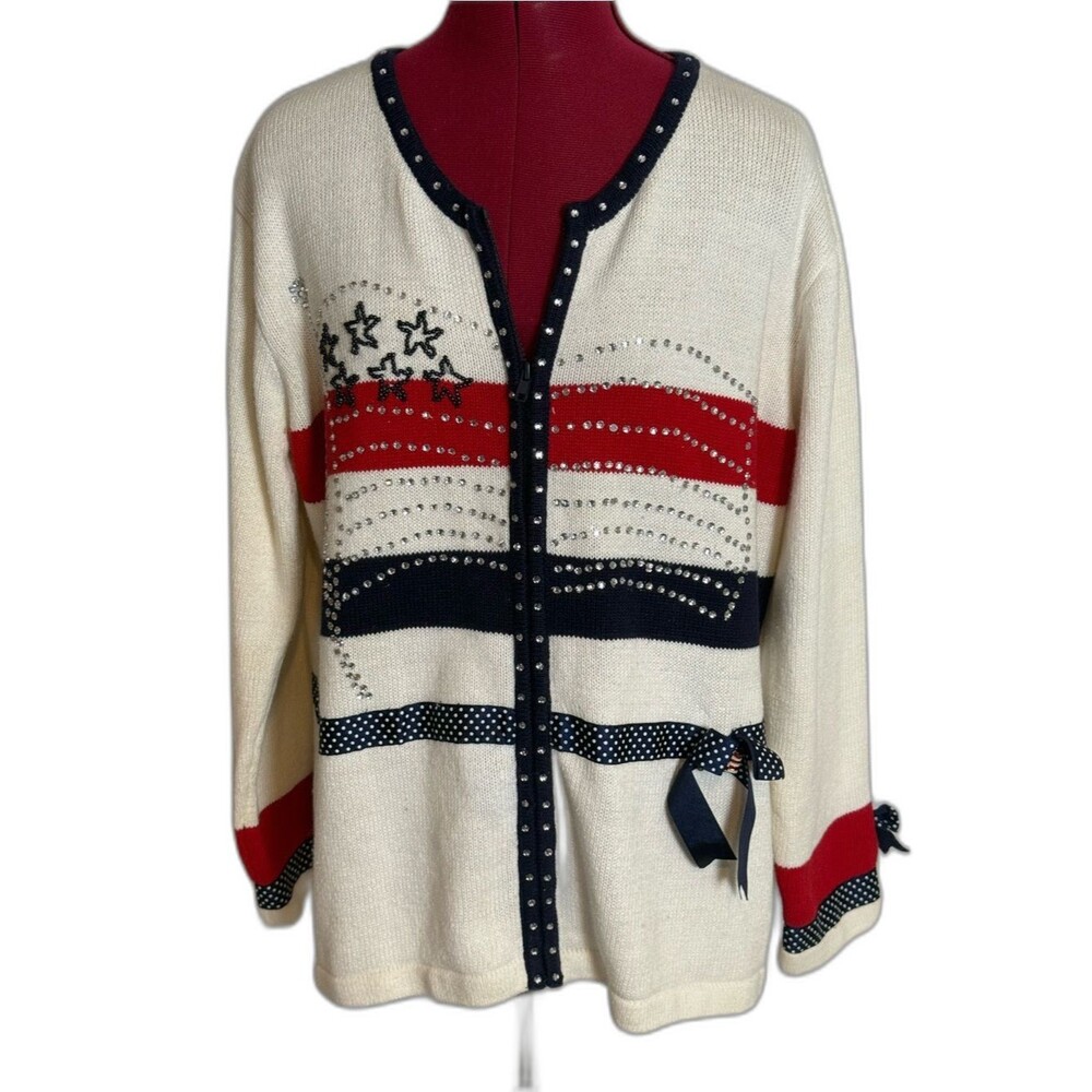 Storybook Knits Embellished Cardigan Women's Size Large American Celebration - Picture 12 of 15
